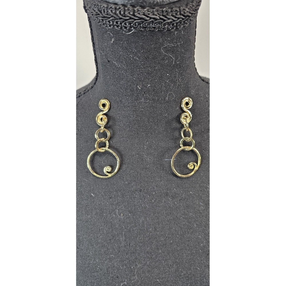 Vintage Gold Tone Scroll‎ Dangle Earrings Retro Swirl Drop Statement